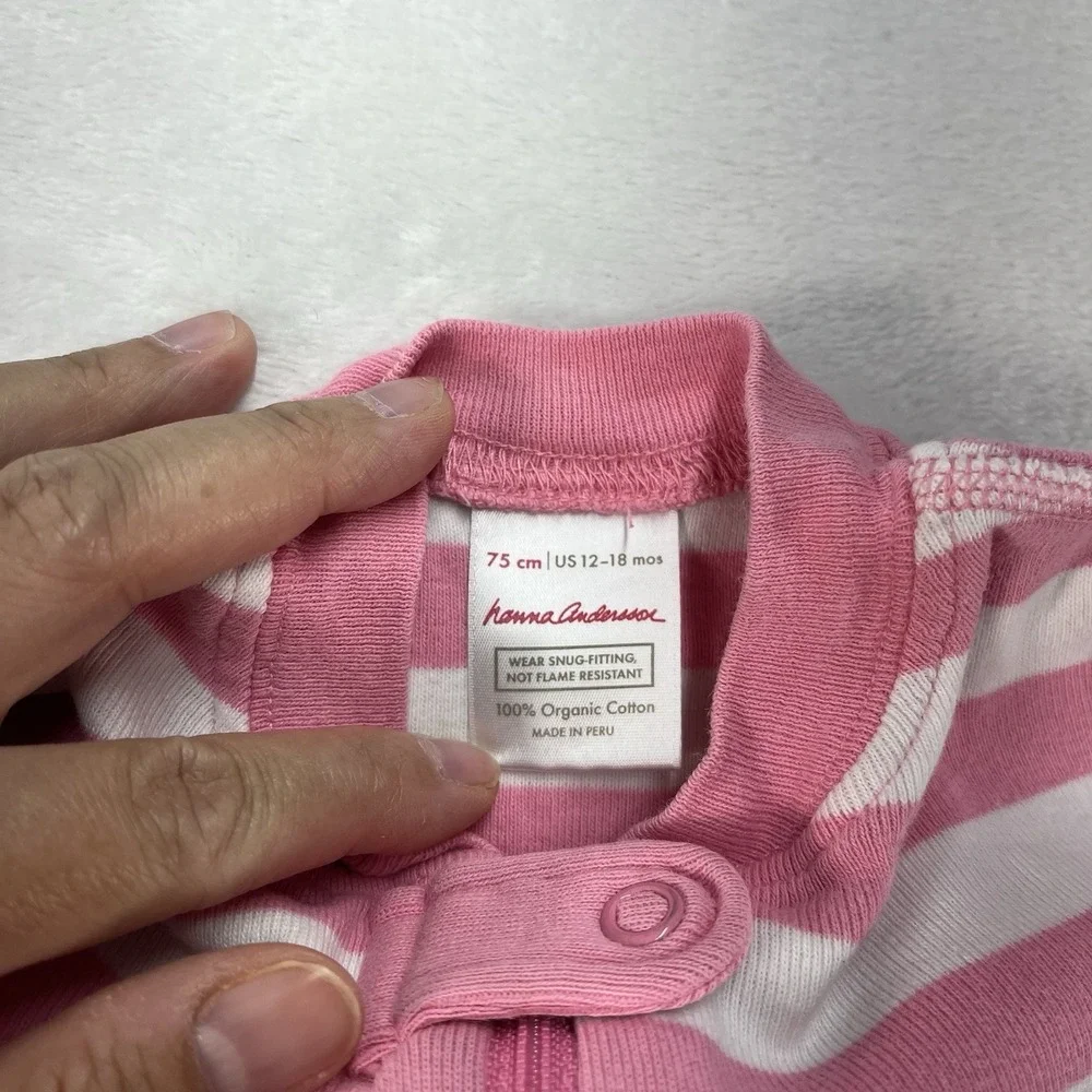 Hanna Andersson Organic Cotton Sleeper Baby Girl 12-18m Pink Striped Footless